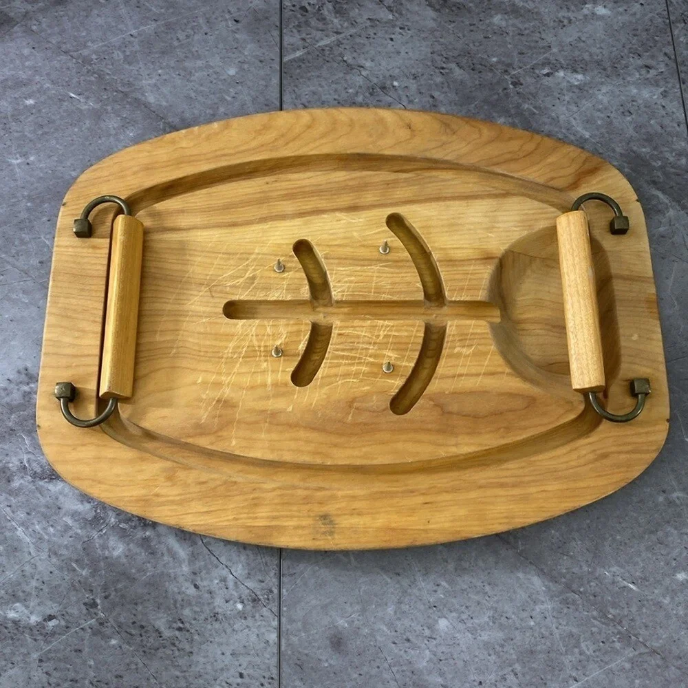 Vintage Gladmark Cutting Board Wooden‎ Handles MCM Meat Carving Charcuterie USA